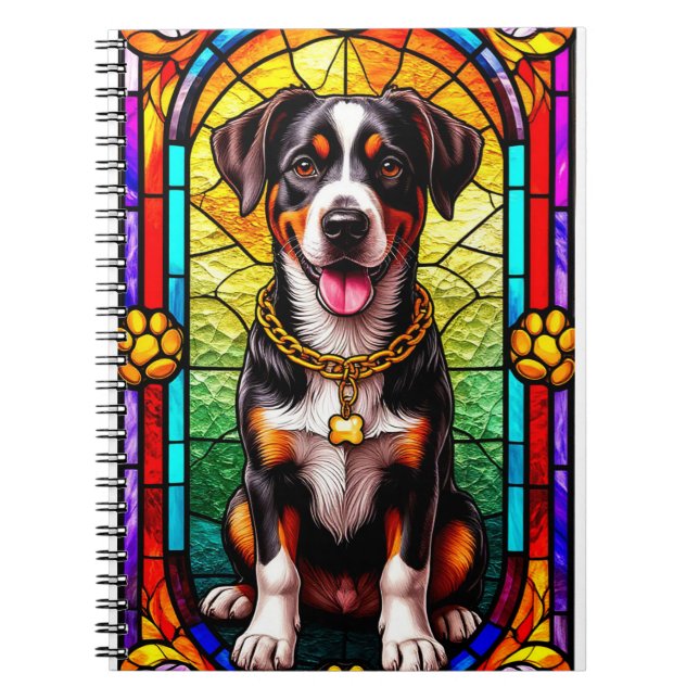 Carnet Chien Coloré Avec Chaîne En Or En Verre Cathédrale (Devant)