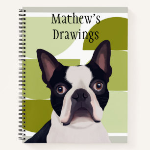 Carnet Chien de Boston Terrier - Vert géométrique