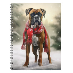 Carnet Chien de boxe en Noël de neige