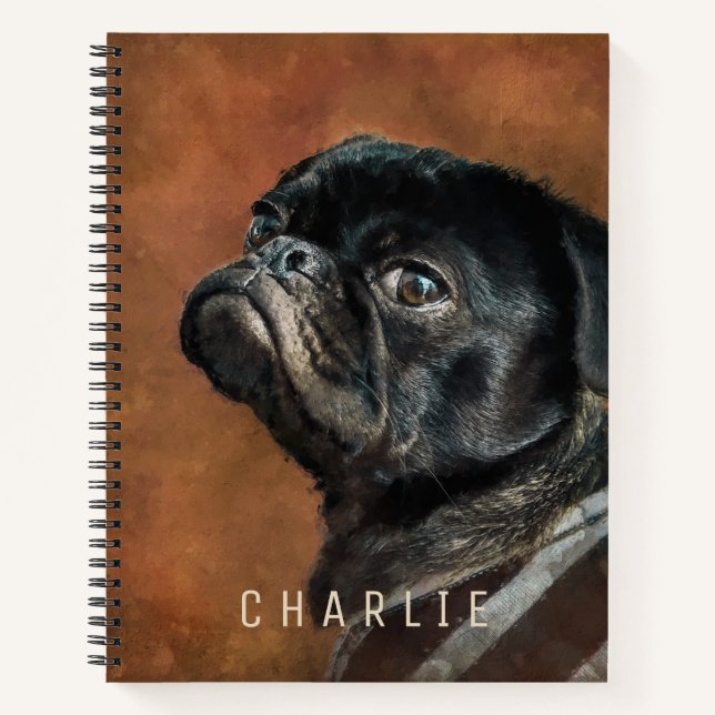 Carnet Chien de Carlin noir personnalisé (Devant)