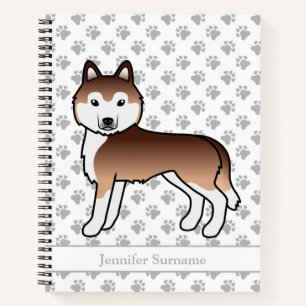 Carnet Chien de dessin animé Husky sibérien cuivre & Text