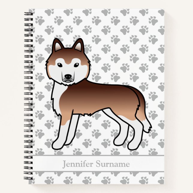 Carnet Chien de dessin animé Husky sibérien cuivre & Text (Devant)