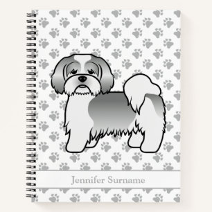 Carnet Chien de dessin animé Lhasa Apso argent et blanc &