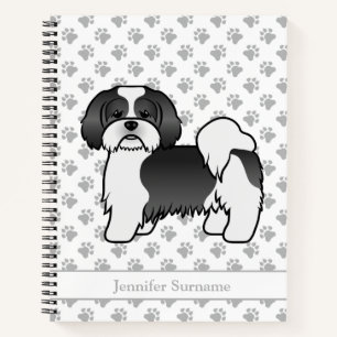 Carnet Chien de dessin animé Lhassa Apso noir et blanc & 