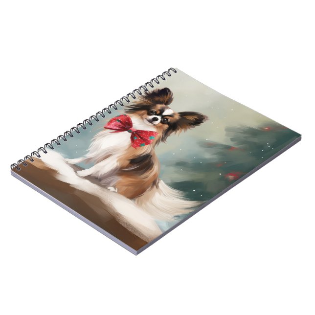 Carnet Chien de Papillon à Noël de neige (Côté gauche)
