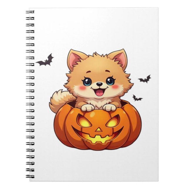 Carnet Chien de Poméranie Happy Halloween citrouille Clas (Devant)