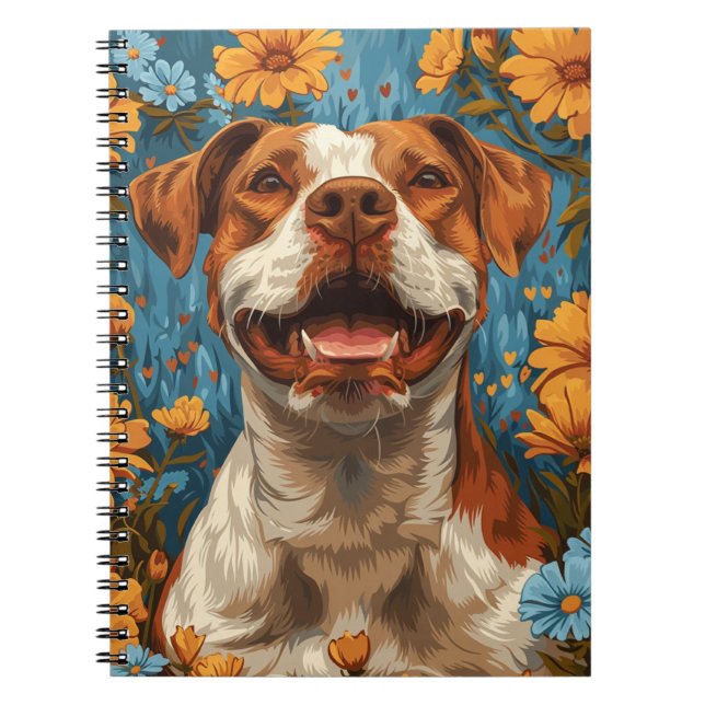 Carnet Chien et fleurs Brown et blancs mignons (Devant)