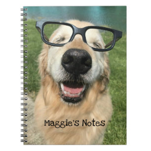 Carnet Chien heureux de golden retriever en verres nerd