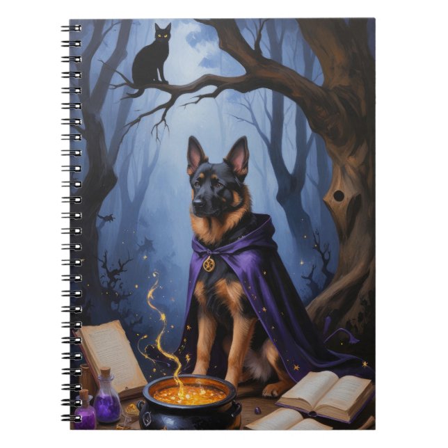Carnet Chien Malinois belge Peinture d'Halloween lunaire (Devant)