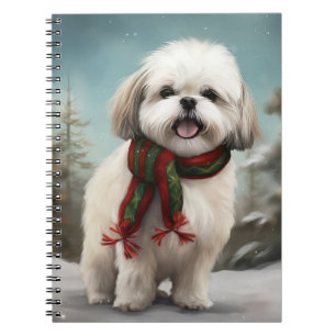 Carnet Chien Malti Tzu à Noël de neige