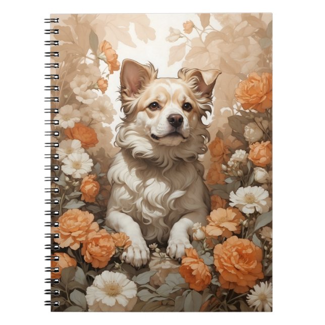 Carnet chien mignon dans les fleurs (Devant)