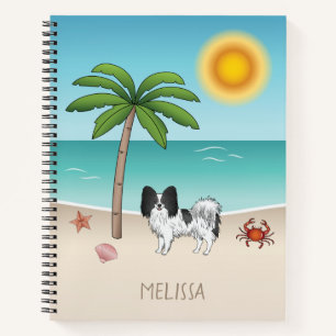 Carnet Chien Papillon Noir Et Blanc Plage Été Tropicale