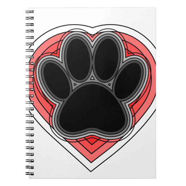 Carnet Chien Paw Dans Le Coeur Rouge Avec Les Outlines (Devant)