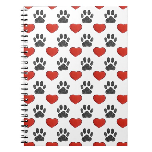 Carnet Chien Paws Et Coeurs Rouges Peinture Motif (Devant)