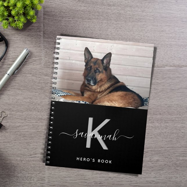 Carnet Chien photo personnalisée noir blanc monogramme (Créateur téléchargé)