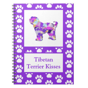 Carnet Chien Tibétain Terrier Cute Silhouette Paw PurpleP