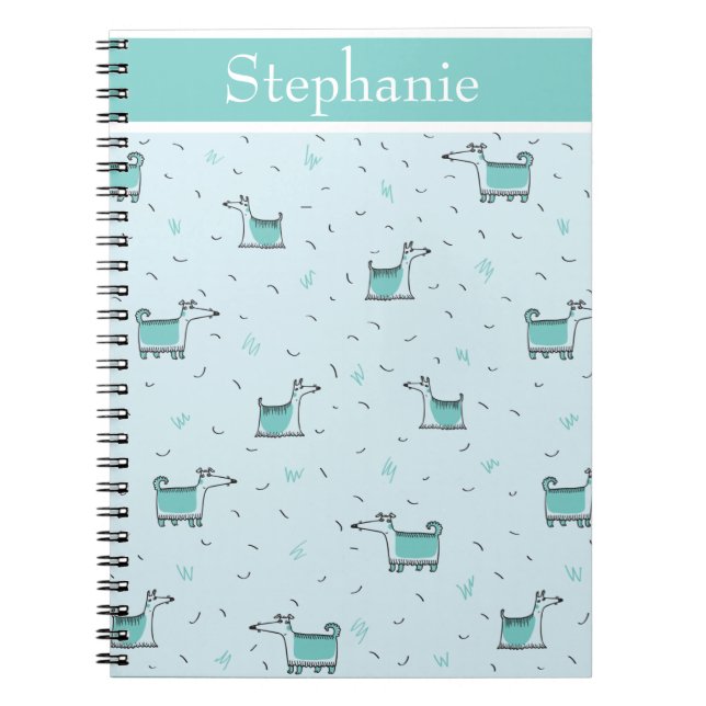 Carnet Chiens mignons Votre nom Green Sketched (Devant)
