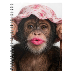 Carnet Chimpanzé portant du rouge à lèvres rose