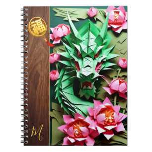 Carnet Chinois Nouvel An Vert Dragon Origami Monogramme N