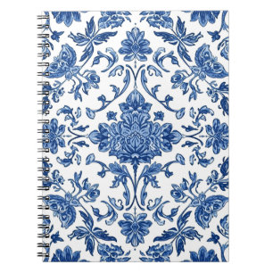 Carnet Chinoiserie florale bleue aquarelle blanche
