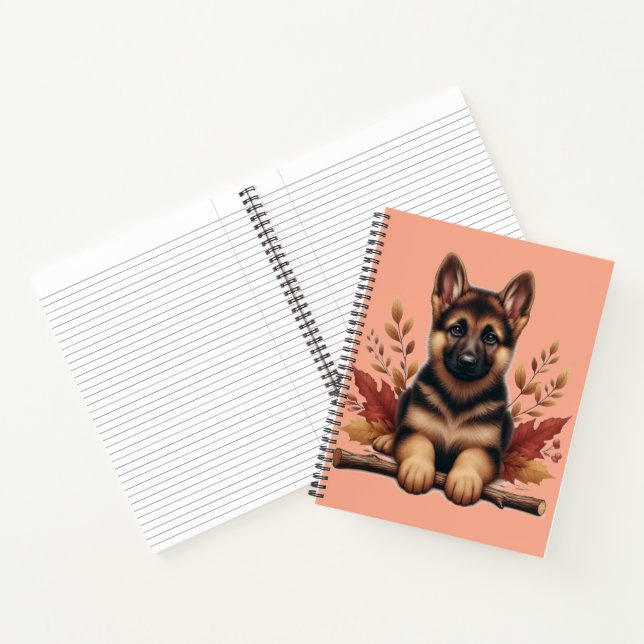 Carnet Chiot Allemand Avec Feuilles D'Automne (Intérieur)
