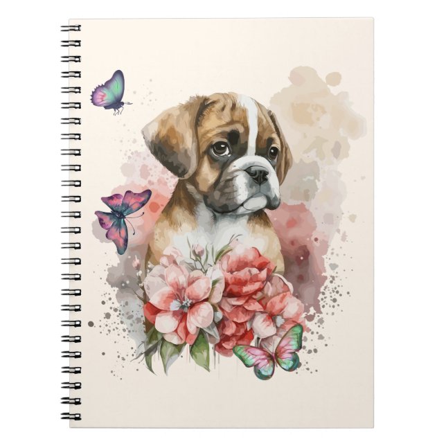 Carnet Chiot en boîte en fleurs (Devant)
