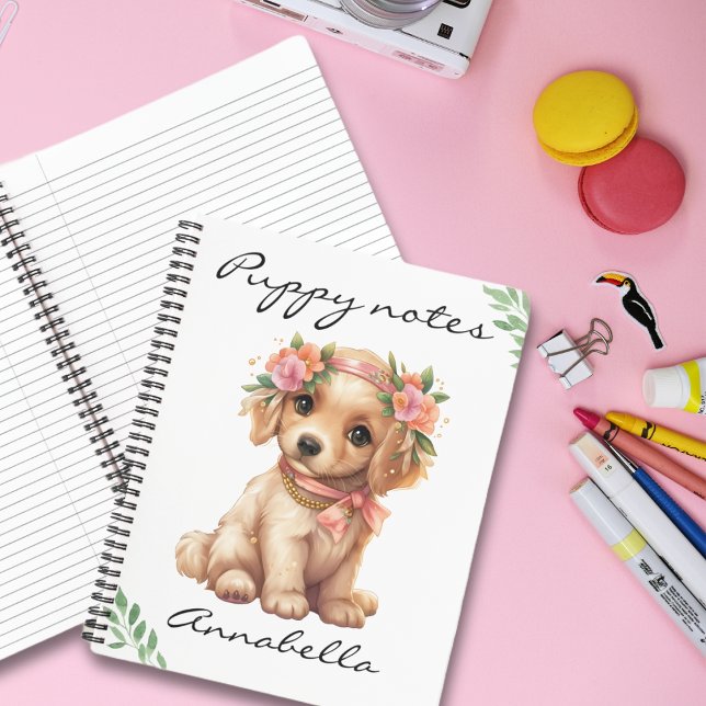 Carnet Chiot Golden Retriever avec fleurs Nom personnalis (Créateur téléchargé)