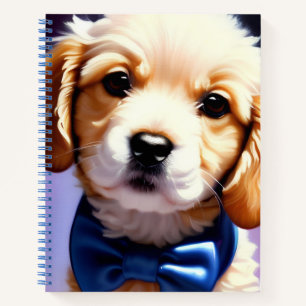 Carnet Chiot souple adorable avec jolie Cravate de Bow bl