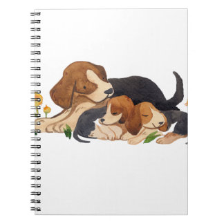 Carnet Chiots Beagle et papillon à l'aquarelle en spirale