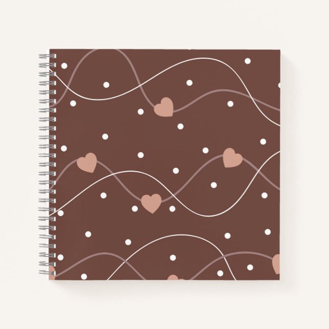 Carnet Chocolate Brown with Pink Hearts Pattern (Devant)