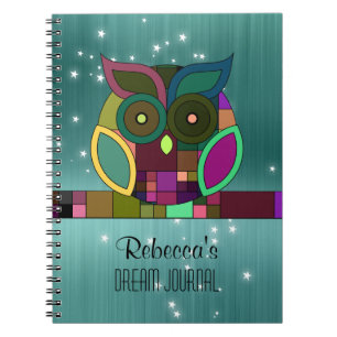 Carnet Chouette aztèque tribale sur métal brossé Turquois