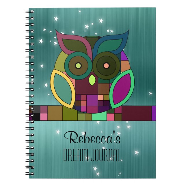 Carnet Chouette aztèque tribale sur métal brossé Turquois (Devant)