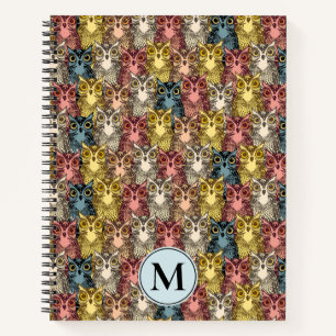 Carnet Chouette boho colorée Motif et monogramme