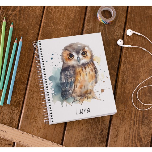 Carnet Chouette d'aquarelle mignonne, personnalisée (Créateur téléchargé)