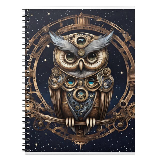 Carnet Chouette de Steampunk contre le ciel étoilé (Devant)