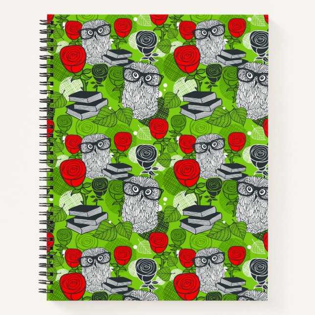 Carnet Chouette en roses rouges (Devant)