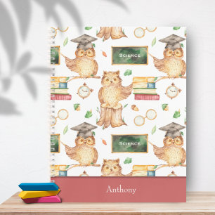 Carnet Chouette intelligente mignonne avec nom de matière