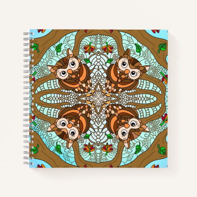 Carnet Chouette tirée à la main Mandala (Devant)