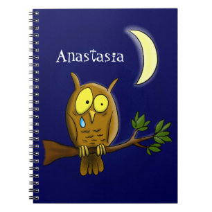 Carnet Chouette triste avec larmes et lune manquant ton d