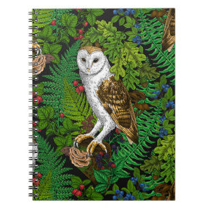 Carnet Chouettes, fougères, chênes et baies