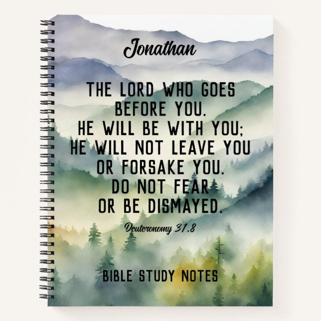 Carnet Christian Bible Verse Aquarelle Montagnes Nom (Devant)