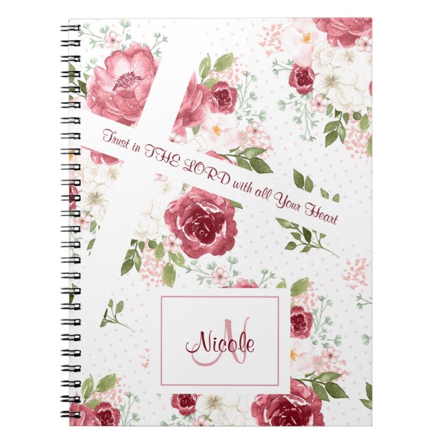 Carnet Christian Bible Verse Rose Nom Floral Monogramme (Devant)
