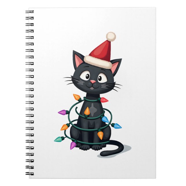 Carnet Christmas Cat Tuxedo black cat xmas lights kitty c (Devant)