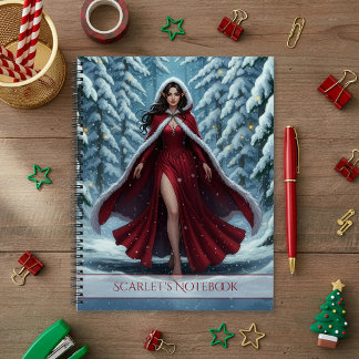 Carnet Christmas Elf in Red in Snowy Winter Forest