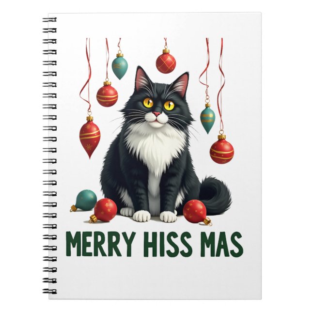 Carnet Christmas Tuxedo Cat with Holiday Decorations Merr (Devant)