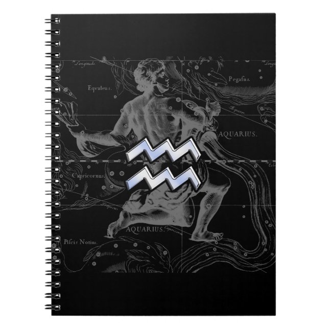 Carnet Chrome Style Aquarius Symbole Zodiaque sur Heveliu (Devant)