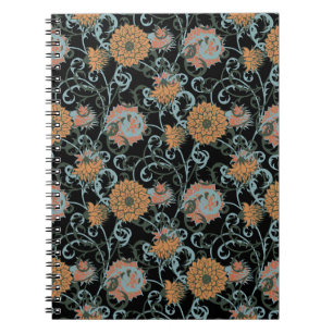 Carnet Chrysanthèmes Arrière - plan noir, Vintage floral.