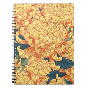 Carnet Chrysanthèmes japonais : motif floral jaune.