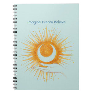 Carnet Ciel Bleu Imaginez Rêve Croire Or Soleil Main