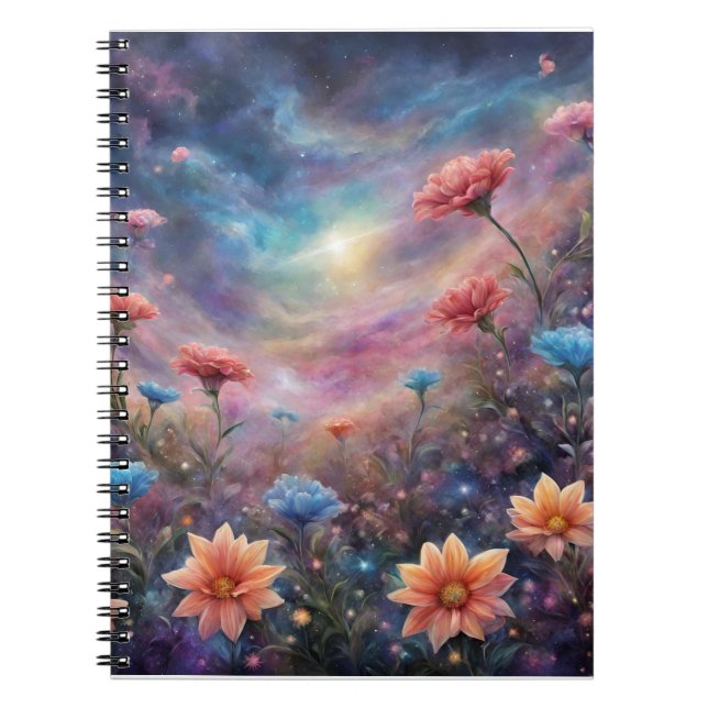 Carnet Ciel cosmique avec fleurs d'imaginaire (Devant)